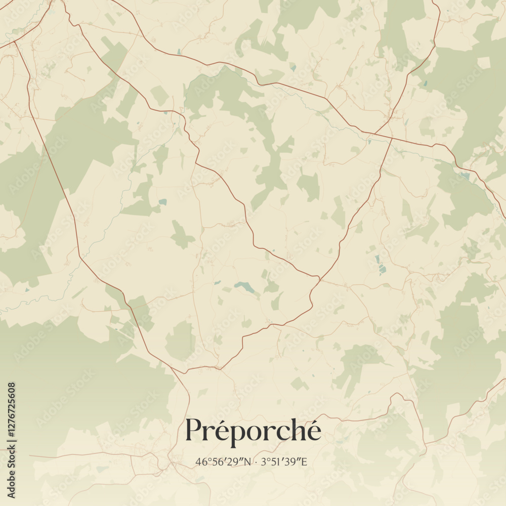 Fototapeta premium Vintage map of Préporché, France.