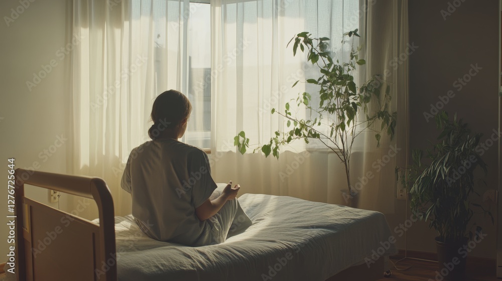 Hospital discharge in a minimalist room with a nurse and patient. Featuring completion and peace Hospital discharge in a minimalist room with a nurse and patient. Featuring completion and peace