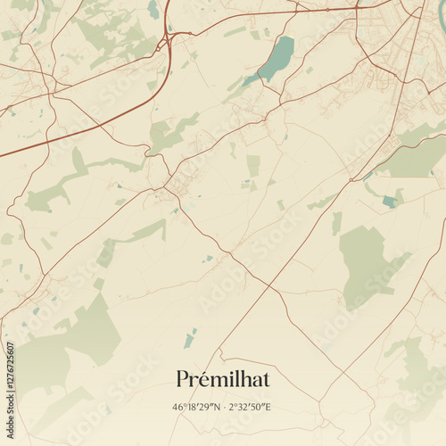 Vintage map of Prémilhat, France.