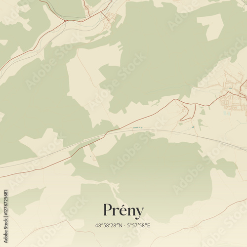 Vintage map of Prény, France.