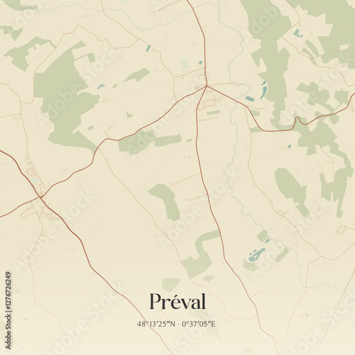 Vintage map of Préval, France.