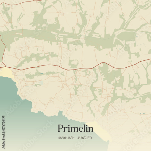 Vintage map of Primelin, France.