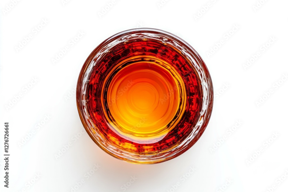 Glass of amber liquid on white background. Neural network AI generated Glass of amber liquid on white background. Neural network AI generated