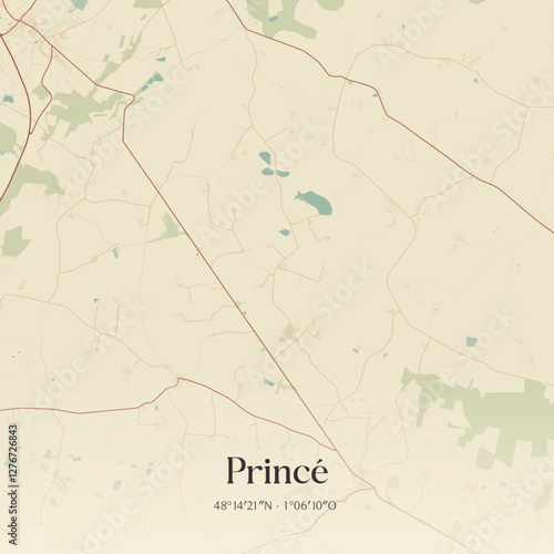 Vintage map of Princé, France.