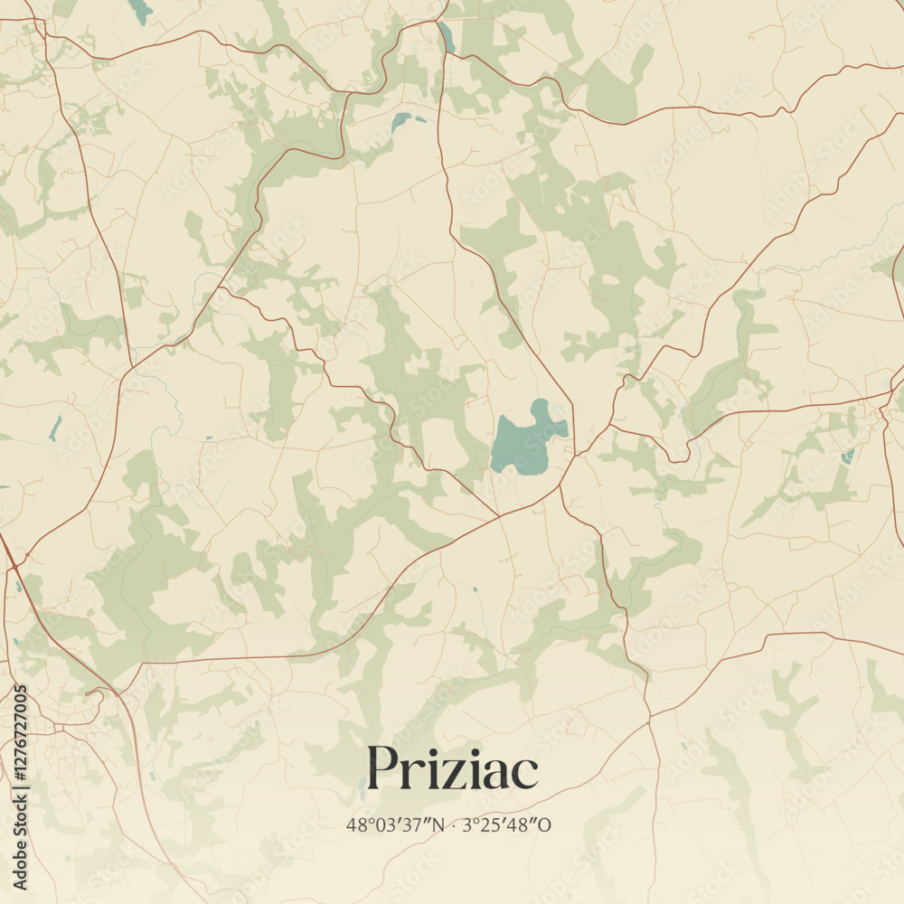 Fototapeta premium Vintage map of Priziac, France.