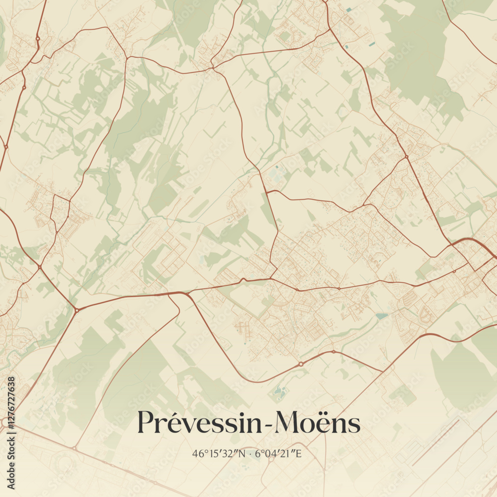 Obraz premium Vintage map of Prévessin-Moëns, France.