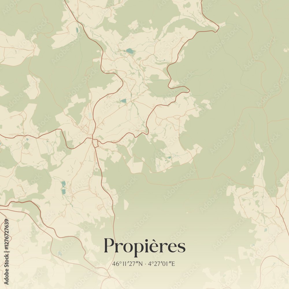 Obraz premium Vintage map of Propières, France.