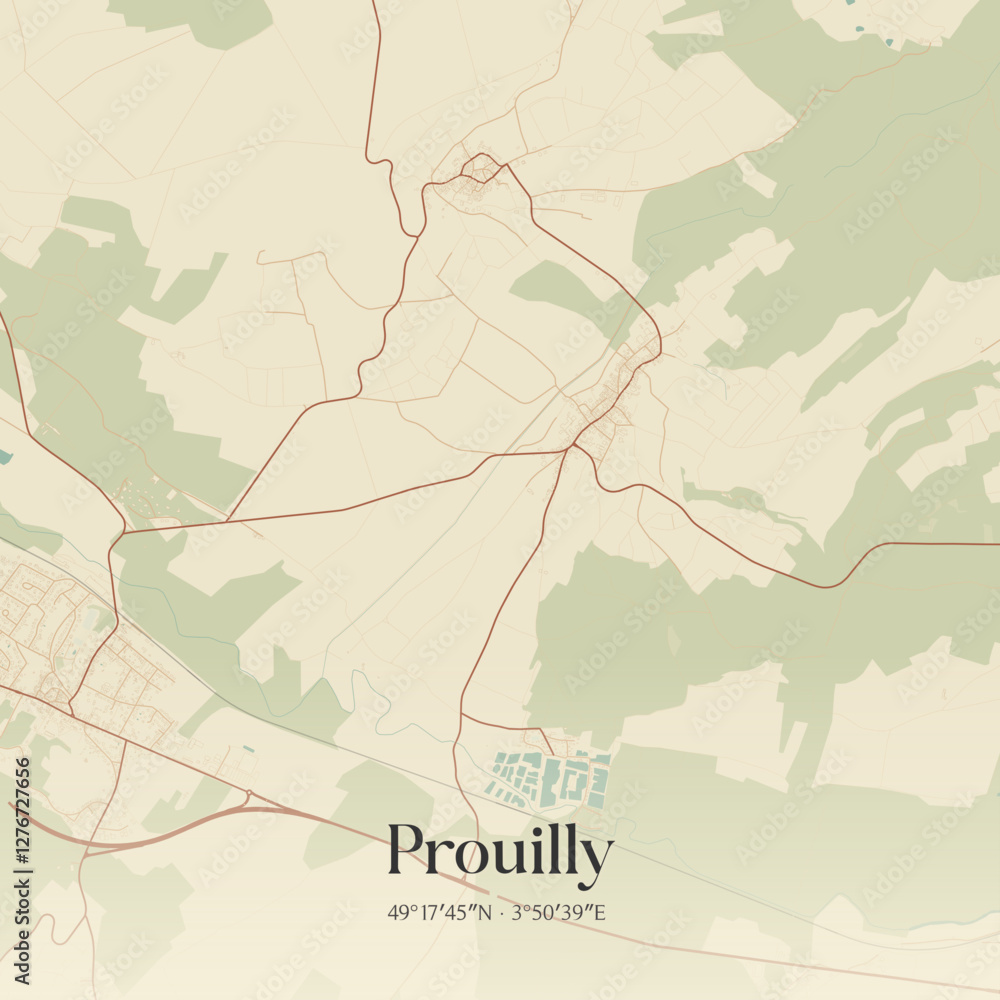 Obraz premium Vintage map of Prouilly, France.
