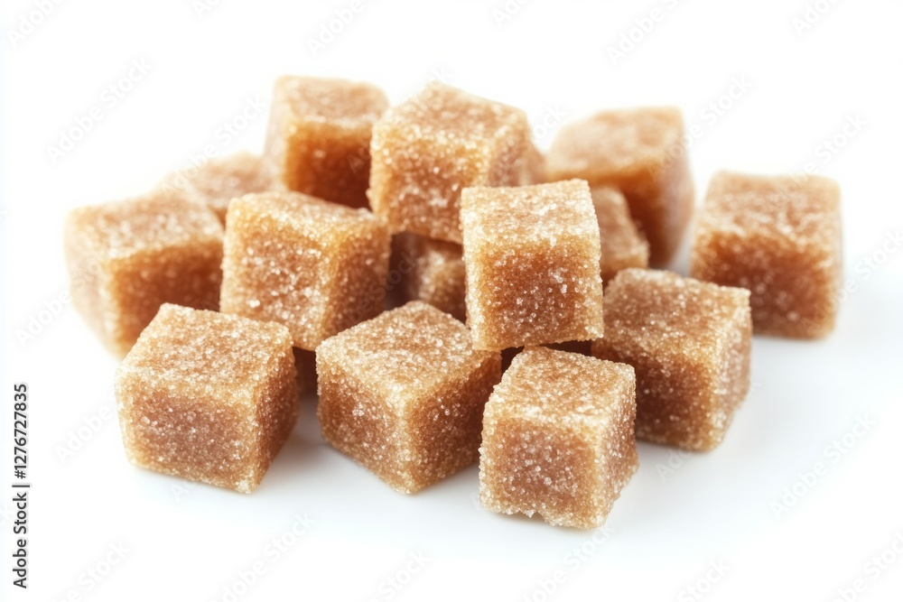 Brown sugar cubes on white background. Neural network AI generated Brown sugar cubes on white background. Neural network AI generated