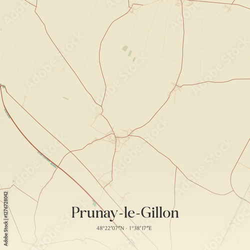 Vintage map of Prunay-le-Gillon, France.