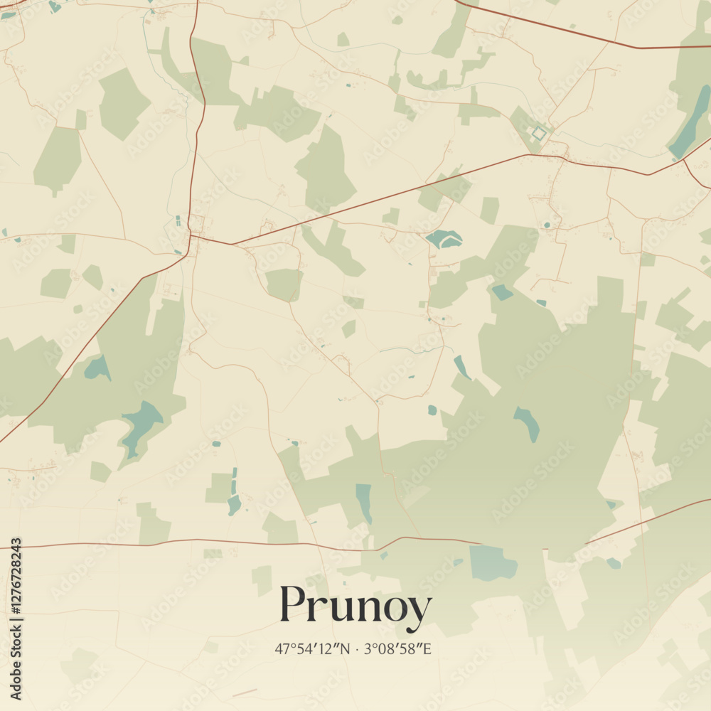 Fototapeta premium Vintage map of Prunoy, France.