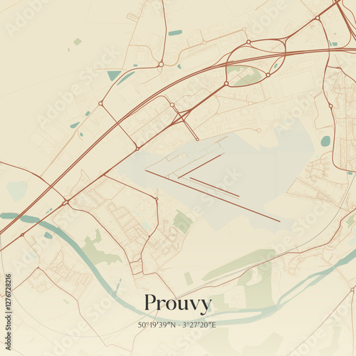 Vintage map of Prouvy, France.