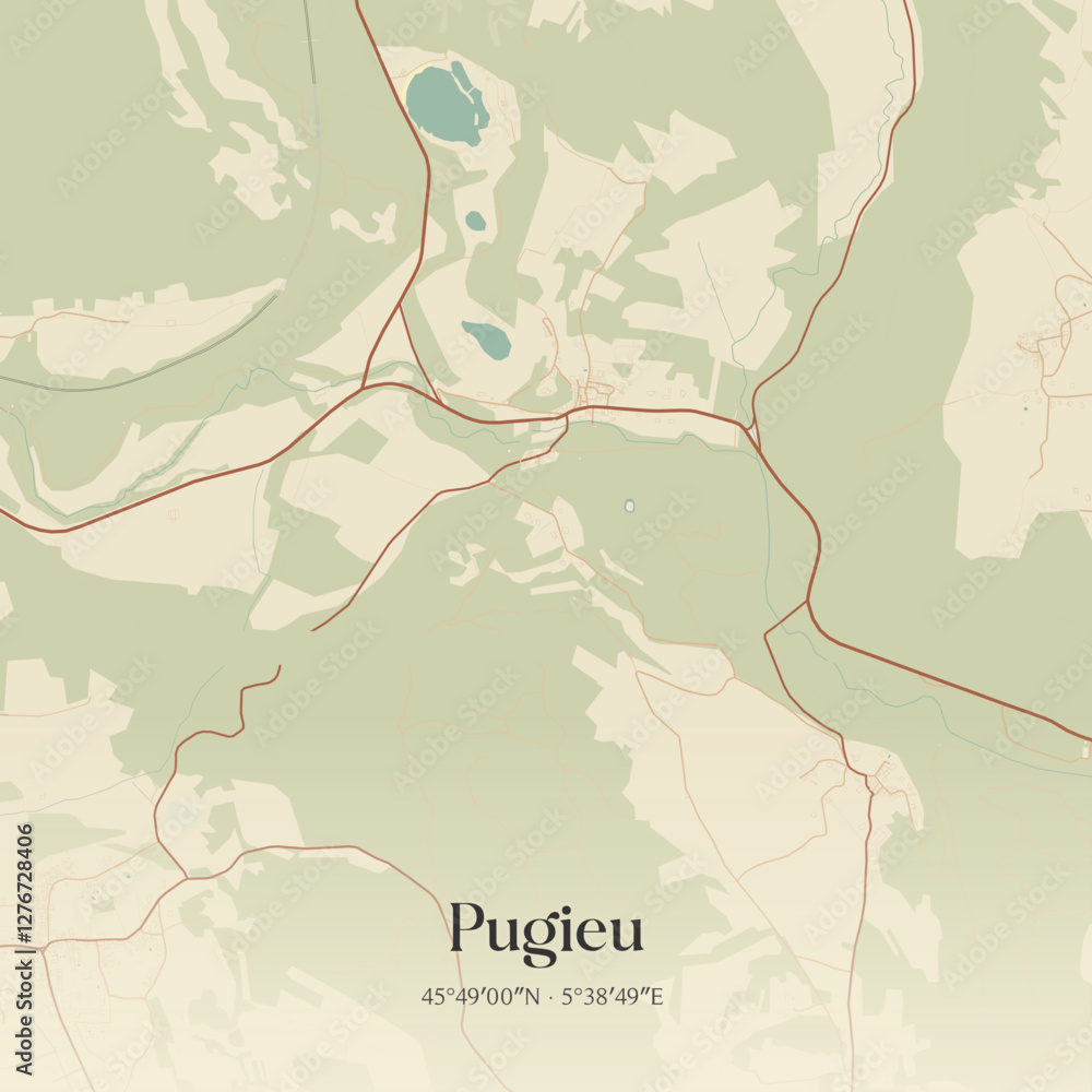 Fototapeta premium Vintage map of Pugieu, France.