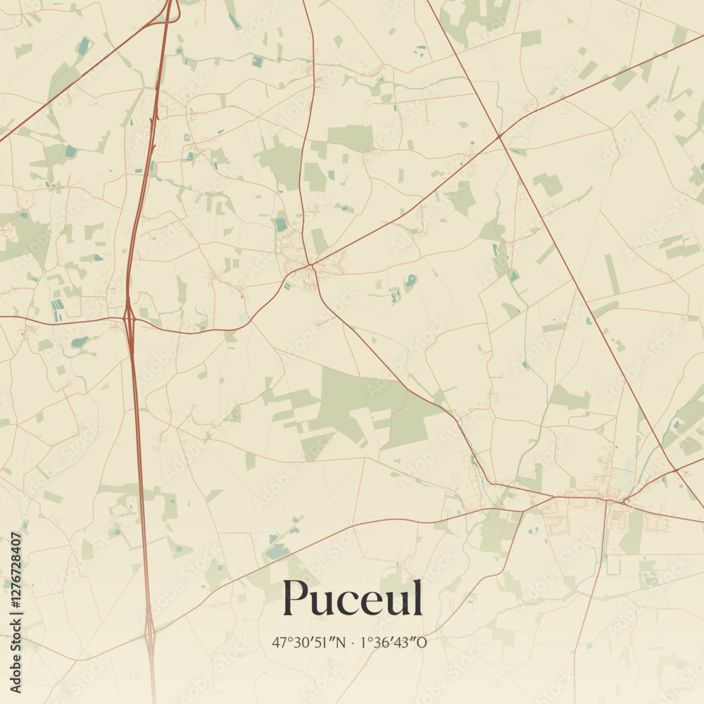 Obraz premium Vintage map of Puceul, France.