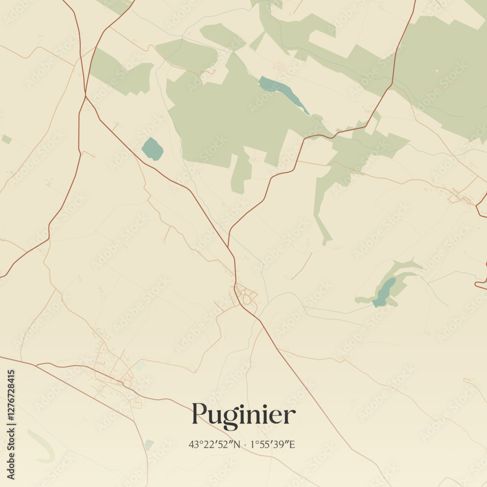 Fototapeta premium Vintage map of Puginier, France.