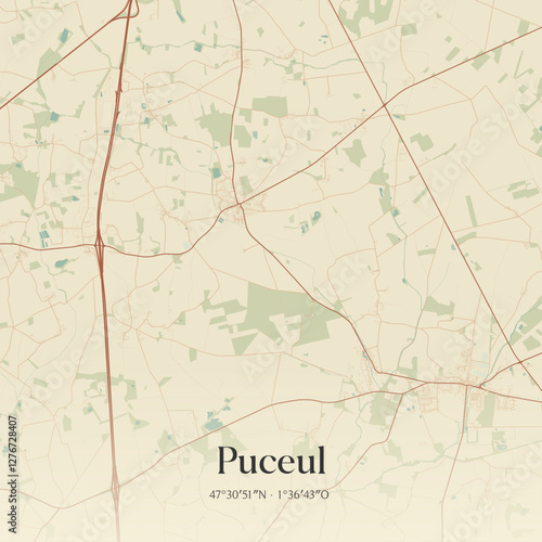 Vintage map of Puceul, France.