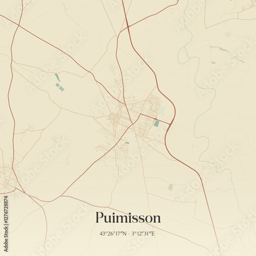 Vintage map of Puimisson, France.