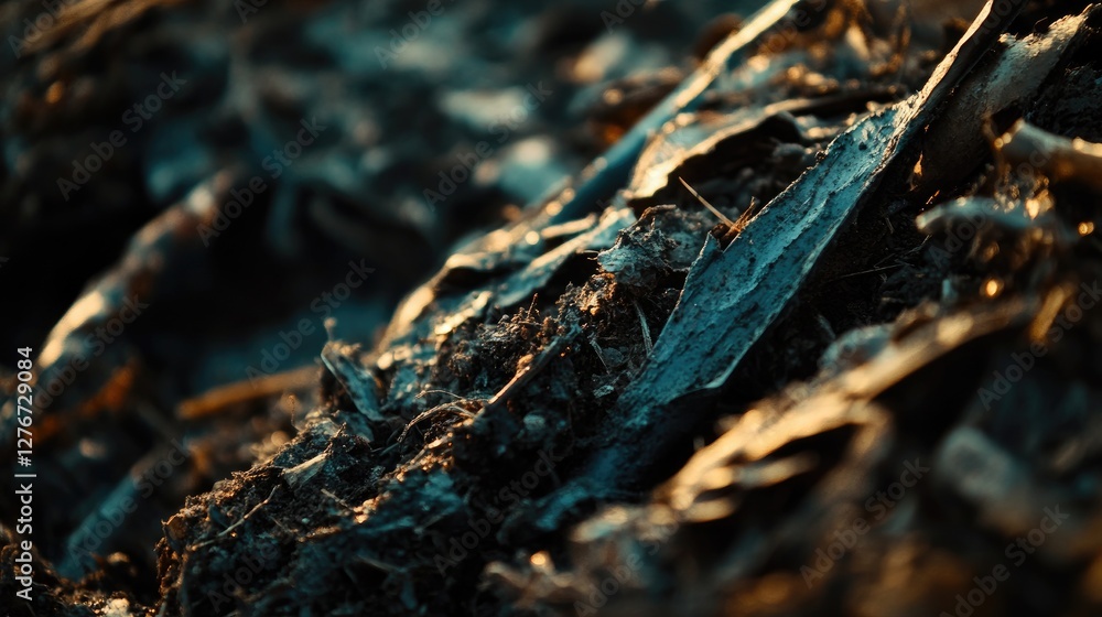 Macro shot of decomposing organic matter inside a compost bin, showing texture details. Macro shot of decomposing organic matter inside a compost bin, showing texture details.