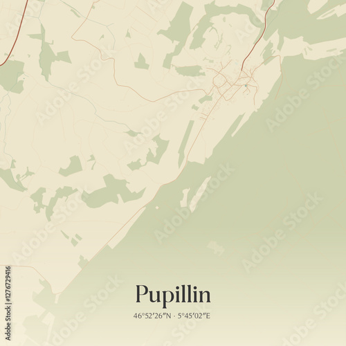 Vintage map of Pupillin, France.