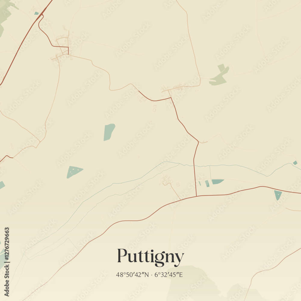 Obraz premium Vintage map of Puttigny, France.
