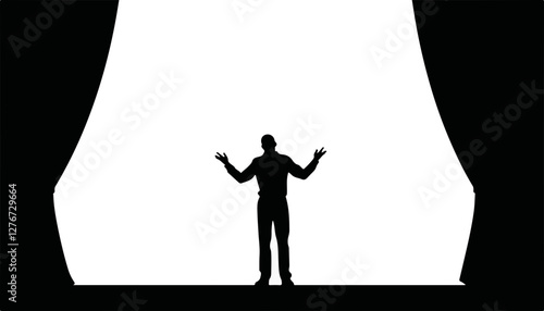 Silhouette of a speaker gesturing on stage against bright background