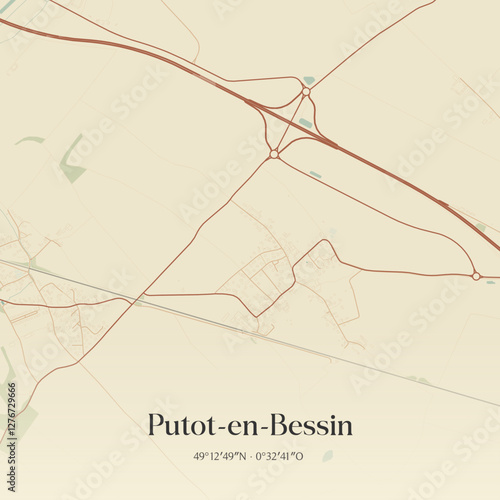 Vintage map of Putot-en-Bessin, France.