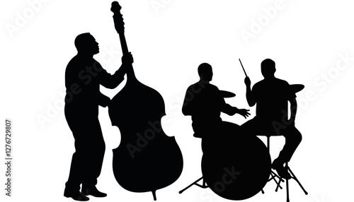 Silhouette of jazz musicians playing instruments on stage