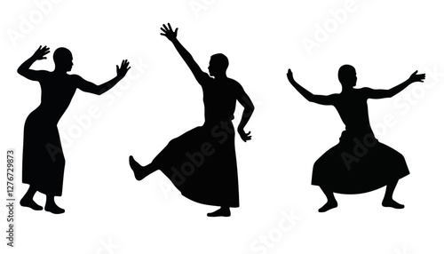 Dancing silhouettes in dynamic poses on white background