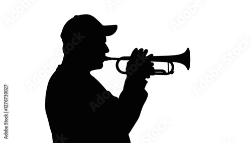 Silhouette of musician playing trumpet against white background