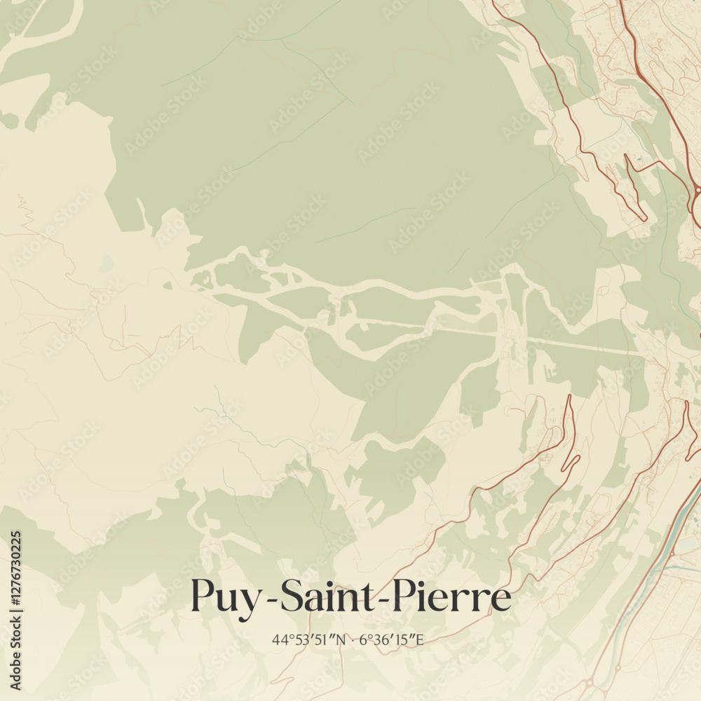 Fototapeta premium Vintage map of Puy-Saint-Pierre, France.