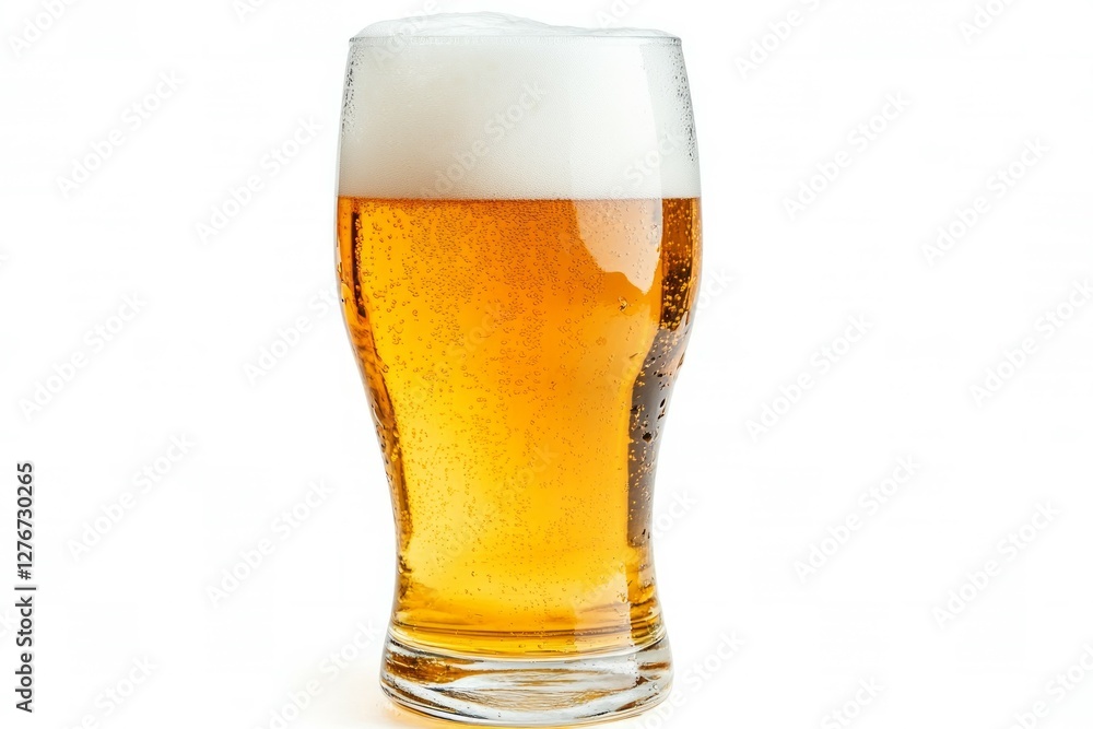 Tall beer glass with foamy head on white background. Neural network AI generated Tall beer glass with foamy head on white background. Neural network AI generated
