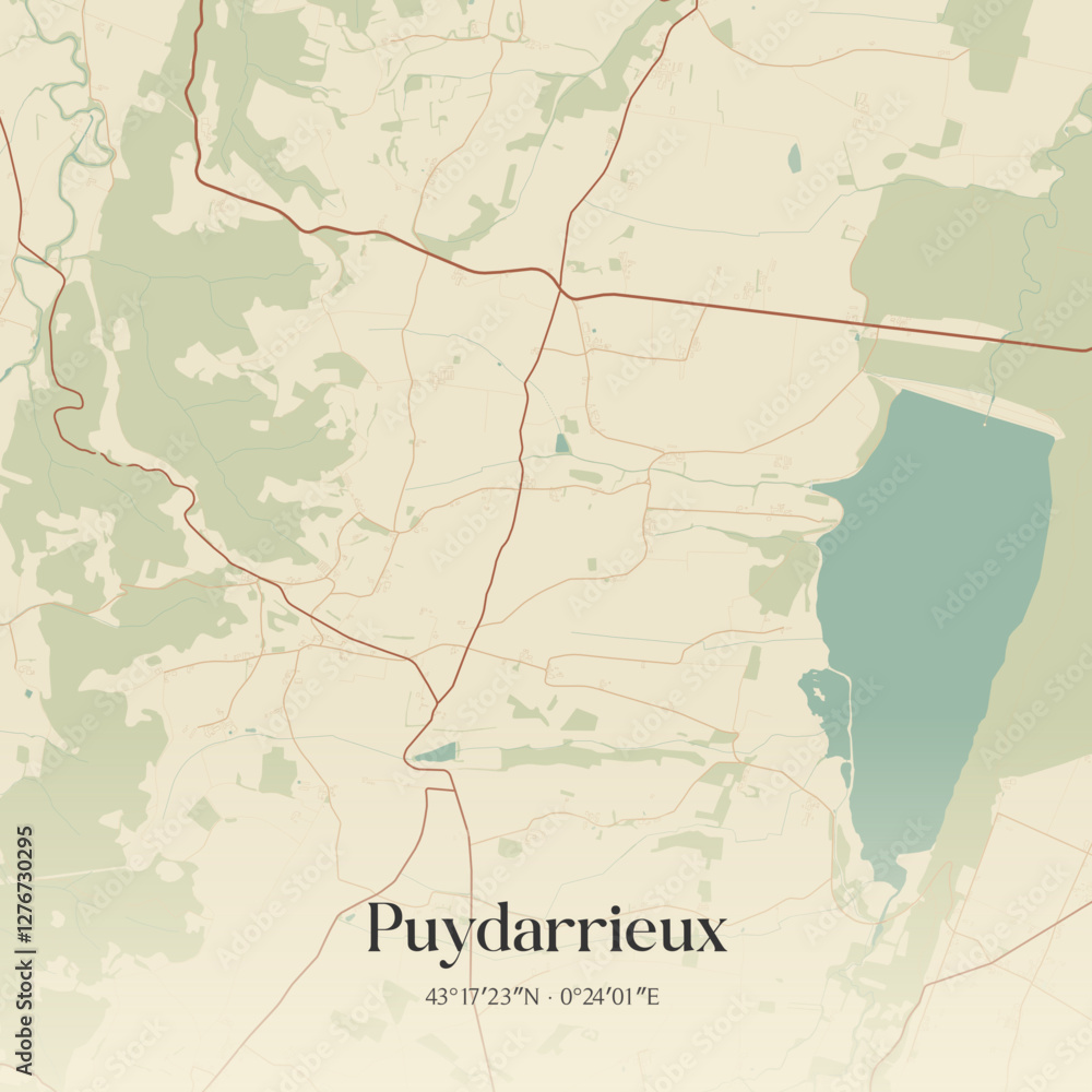 Fototapeta premium Vintage map of Puydarrieux, France.