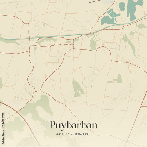 Vintage map of Puybarban, France.