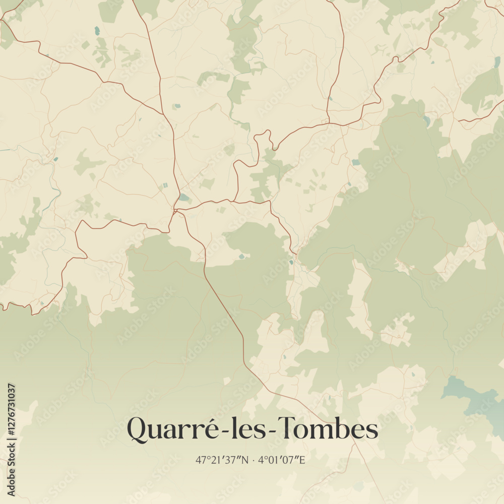 Fototapeta premium Vintage map of Quarré-les-Tombes, France.