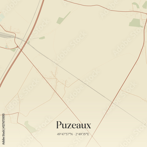 Vintage map of Puzeaux, France.