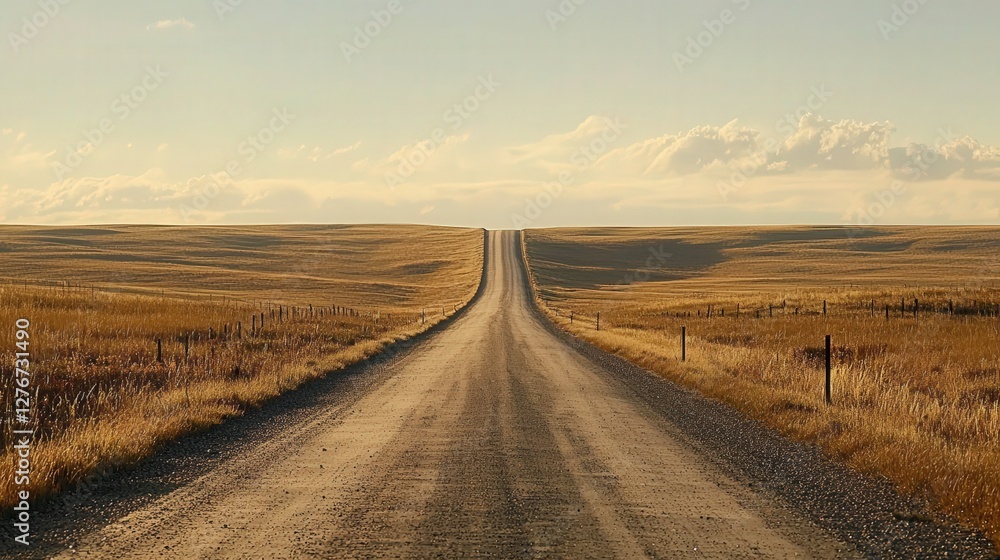 Naklejka premium Long Country Road Through Golden Fields