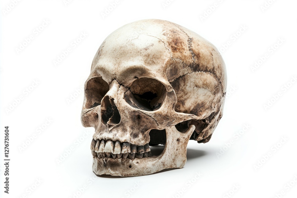 Human skull on white background, full frontal view. Neural network AI generated Human skull on white background, full frontal view. Neural network AI generated