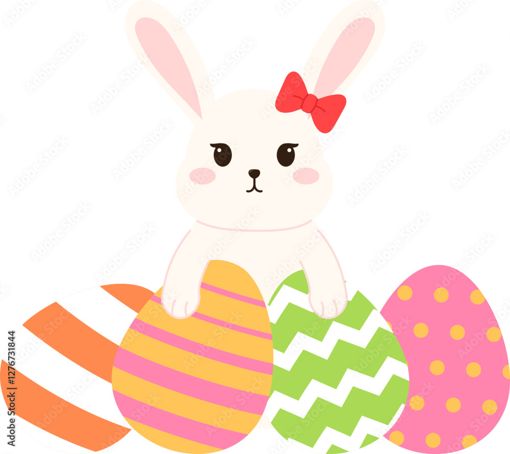 Fototapeta premium Bunny Easter with Colorful Easter Eggs illustration