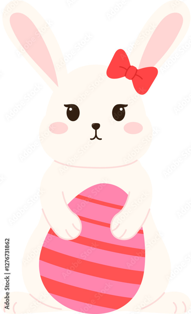 Obraz premium Cute Easter Bunny with Pink Easter Egg illustration