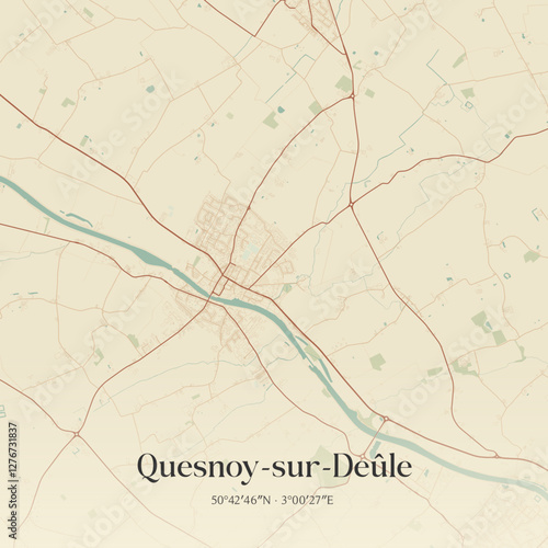 Vintage map of Quesnoy-sur-Deûle, France.