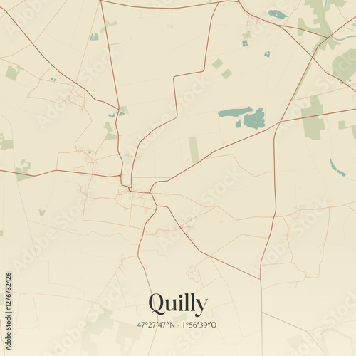 Vintage map of Quilly, France.