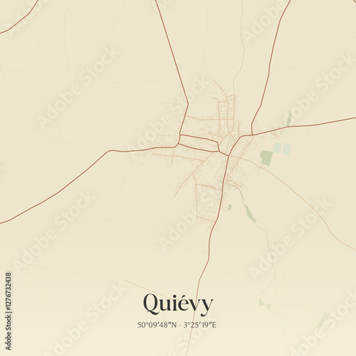 Vintage map of Quiévy, France.