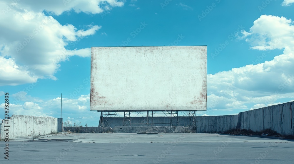 Obraz premium Empty outdoor billboard under a blue sky with clouds