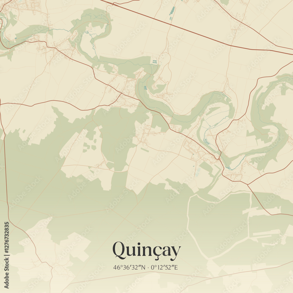 Fototapeta premium Vintage map of Quinçay, France.