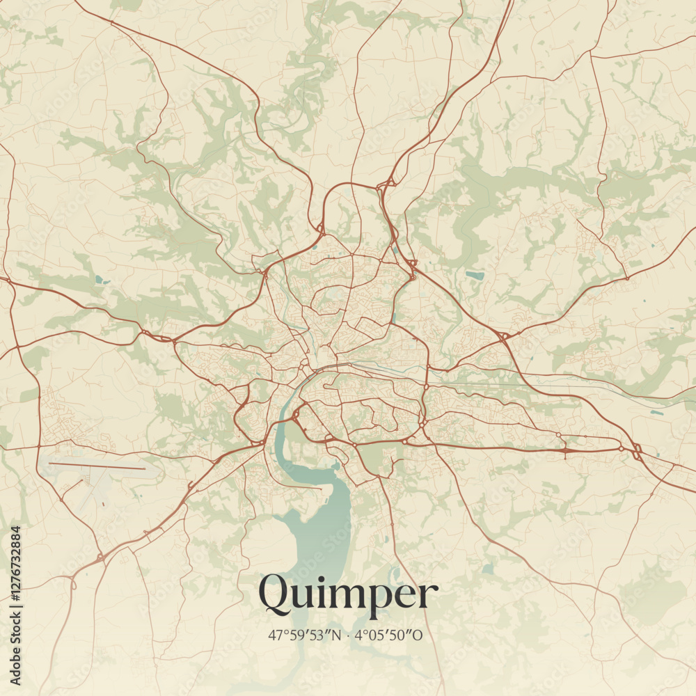 Fototapeta premium Vintage map of Quimper, France.