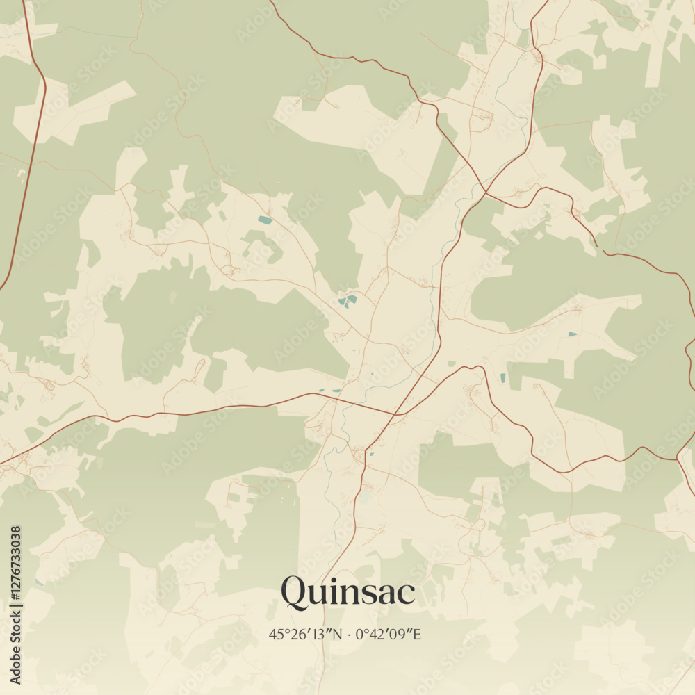 Fototapeta premium Vintage map of Quinsac, France.