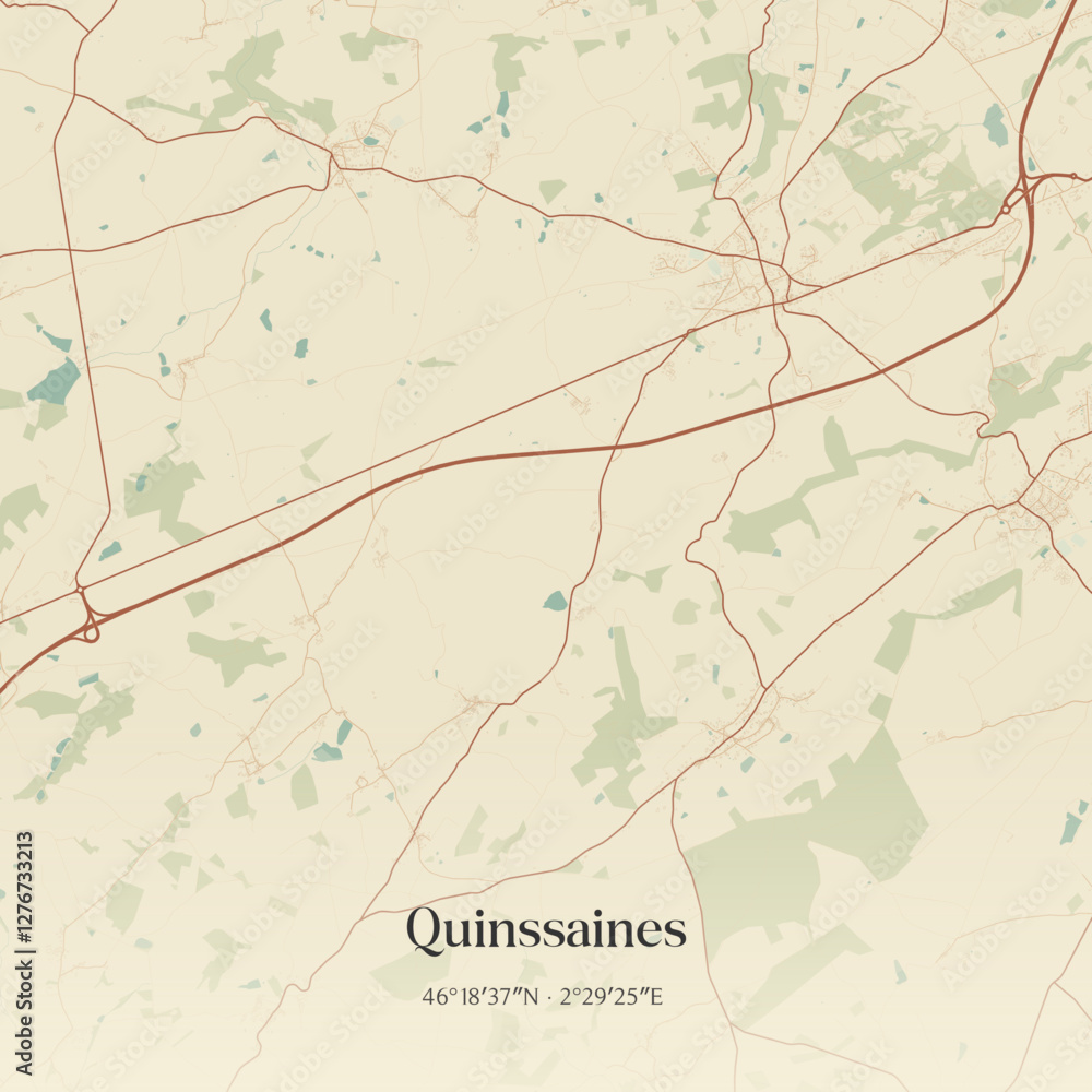 Obraz premium Vintage map of Quinssaines, France.