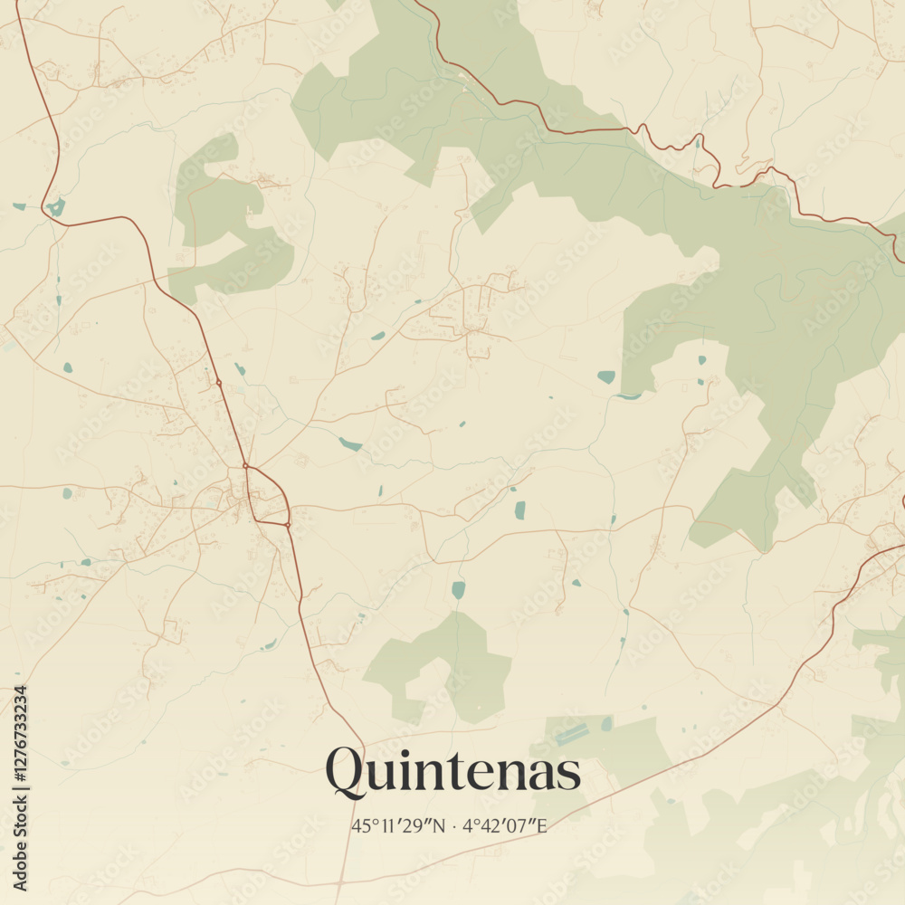 Obraz premium Vintage map of Quintenas, France.