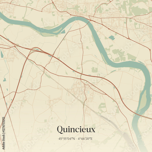 Vintage map of Quincieux, France.