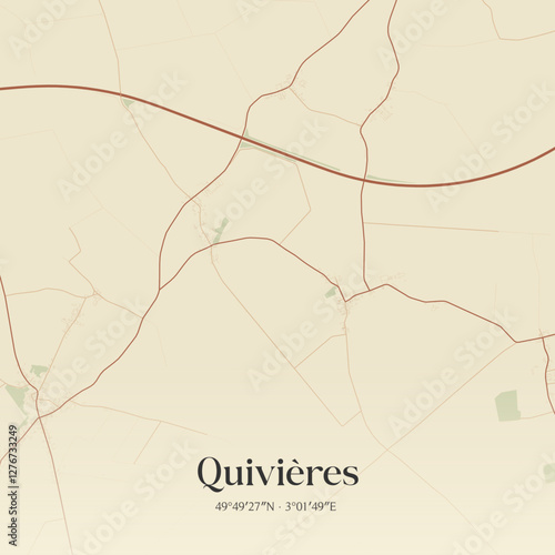 Vintage map of Quivières, France.
